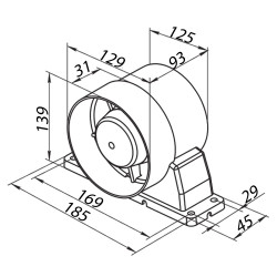 Малък тръбен вентилатор, конусен с държач 125 VKO VENTS K Ø 125 мм