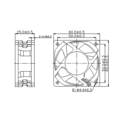 Малък вентилатор за електронна апаратура  SAF-12V DC, 60x60x25, мм, 4500 об./мин.