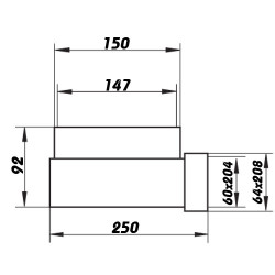90° PVC редукция от кръгла към правоъгълна тръба Ø 150 мм / 204x60 мм