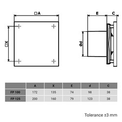 Ventilator de baie Dalap 100 FPZ  cu panou frontal alb și comutator de timp, Ø 100 mm