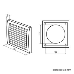 Пластмасова вентилационна решетка с регулация и фланец Dalap GP 125 RNFP ASA, 200x200 мм / Ø 125 мм, бяла