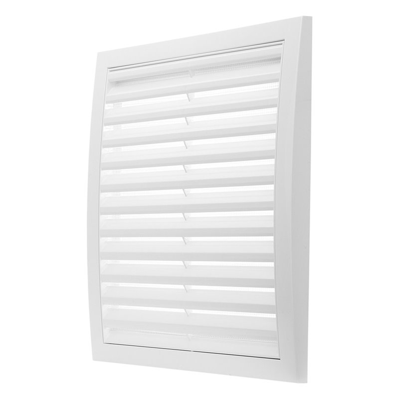 Grilă de ventilație din plastic Dalap GP 200x200 RNI ASA cu jaluzele fixe si plasa anti-insecte, alba