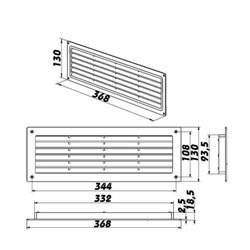 Grila de ventilație PVC cu reglare pentru ușă 368x130 mm, maro