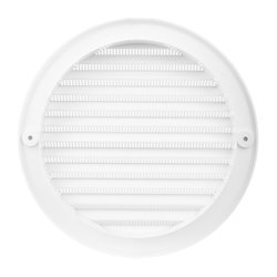 Grilă de ventilație circulară din PVC cu flanșă și plasă anti-insecte plastică Ø 100 mm, alb