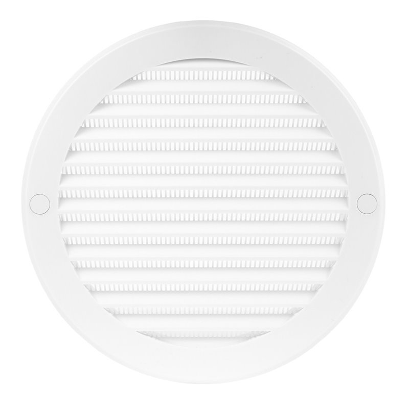 Grilă de ventilație circulară din PVC cu flanșă și plasă anti-insecte plastică Ø 150 mm, alb