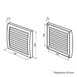 Grilă de ventilație din plastic Dalap 180x250 RN ASA cu jaluzele fixe, fara flansa, gri