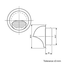 Grila de ventilație din inox cu flanșă, plasă anti-insecte cu protecție vănt și ploaie, Ø 160 mm