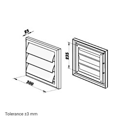 Бяла метална вентилационна решетка с гравитационни жалузи без фланец 300x300 мм