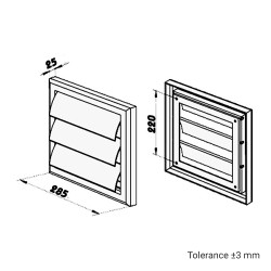 Бяла метална вентилационна решетка с гравитационни жалузи без фланец 285x285 мм