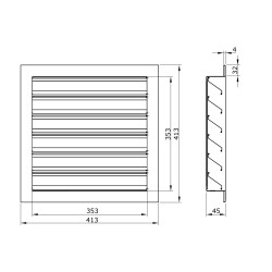 Алуминиева вентилационна решетка с фиксирани жалузи 355x355 мм