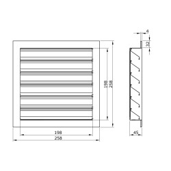 Алуминиева вентилационна решетка с фиксирани жалузи 200x200 мм