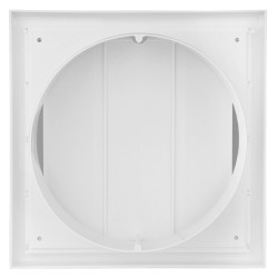 Бяла вентилационна PVC решетка със сенник, фланец и клапа 186x186 мм / Ø 150 мм
