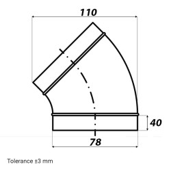 Кръгло коляно от неръждаема стомана Dalap BENDI-O 45° с уплътнителна гума, Ø 80мм