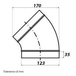 Кръгло коляно от неръждаема стомана Dalap BENDI-O 45° с уплътнителна гума, Ø 125 мм