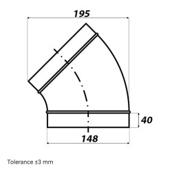 Кръгло коляно от неръждаема стомана Dalap BENDI-O 45° с уплътнителна гума, Ø 150 мм
