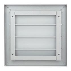 Сива метална вентилационна решетка с гравитационни жалузи без фланец 300x300 мм