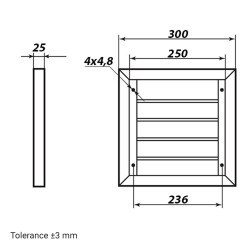 Сива метална вентилационна решетка с гравитационни жалузи без фланец 300x300 мм