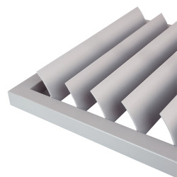 Сива метална вентилационна решетка с гравитационни жалузи без фланец 485x485 мм