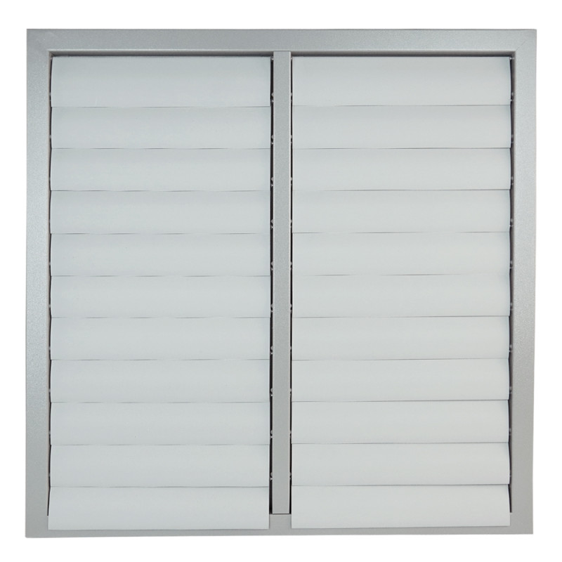 Сива метална вентилационна решетка с гравитационни жалузи без фланец 835x835 мм