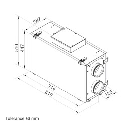 Централен рекуператор Vents VUT 300 H2 mini EC A2, хоризонтален, дебит 300 m³/h, Ø 125 мм