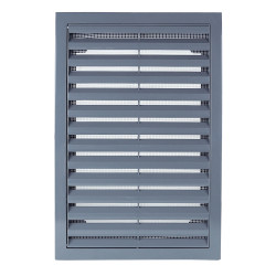 Пластмасова вентилационна решетка с фиксирани жалузи и мрежа против насекоми Dalap GP 180x250 RNI ASA GRAY, сива