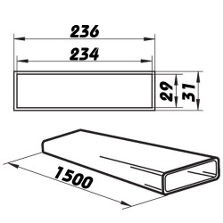 Гъвкава плоска вентилационна PVC тръба, 234x29 мм, дължина 1500 мм