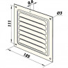 Бяла метална вентилационна решетка без фланец с фиксирани жалузи и мрежа 125x125 мм