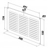Бяла метална вентилационна решетка без фланец с фиксирани жалузи и мрежа 305x150 мм