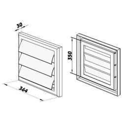 Бяла пластмасова вентилационна решетка с гравитационни жалузи без фланец 364x364 мм