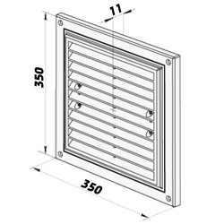 Бяла вентилационна PVC решетка без фланец с фиксирани жалузи 350x350 мм
