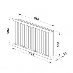 Бяла вентилационна PVC решетка с фиксирани жалузи 602x602 мм
